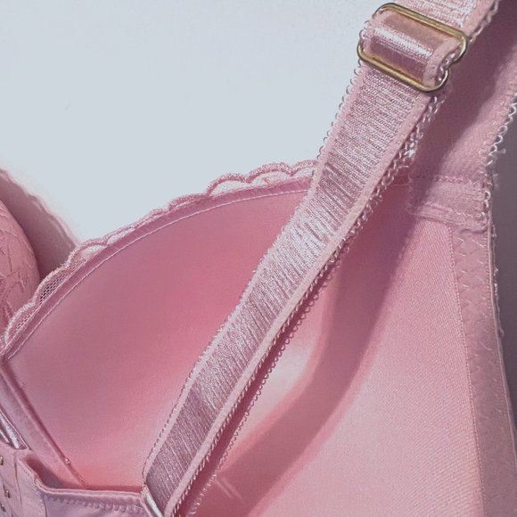 Daisey Fuentes Lace Padded Bra-Pale Pastel Peach Color-Wire V Front-40C-Gold - Picture 11 of 15